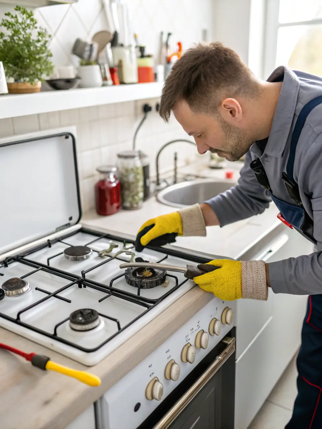 A technician performing a safety check on a gas appliance, emphasizing MRPH Ltd's commitment to safety.