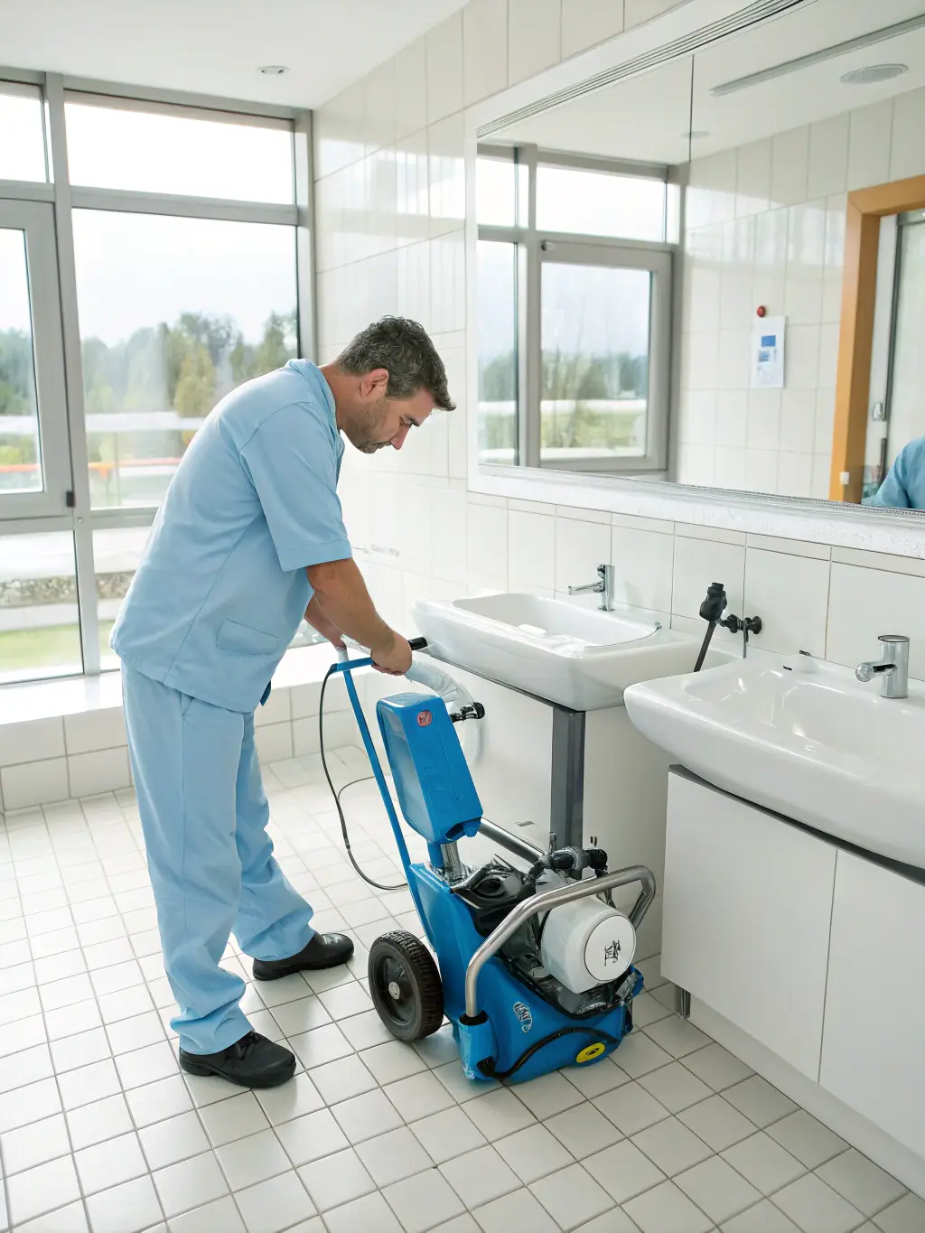 A plumber clearing a blocked drain with professional equipment, illustrating MRPH Ltd's drain cleaning services.